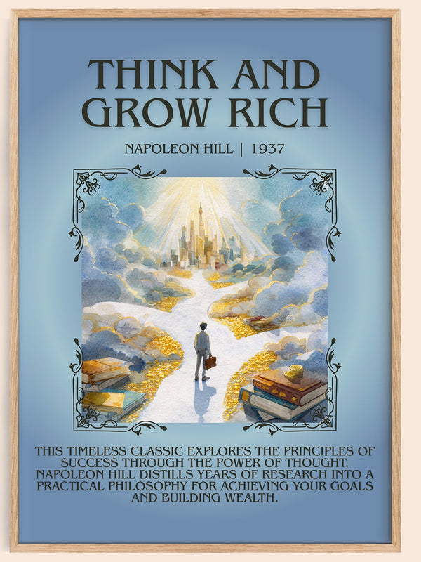 Think and Grow Rich minimalist book poster by Napoleon Hill – framed literary art print