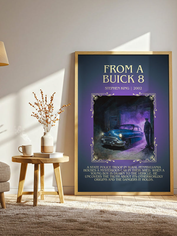 From a Buick 8 minimalist print in frame leaning in hallway – horror wall art
