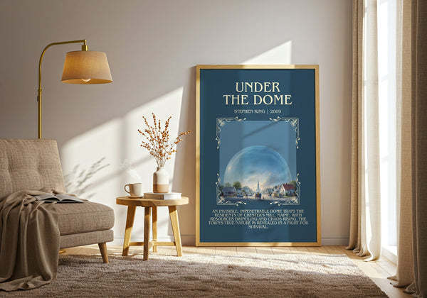 Under the Dome minimalist print in frame leaning in hallway – thriller wall art