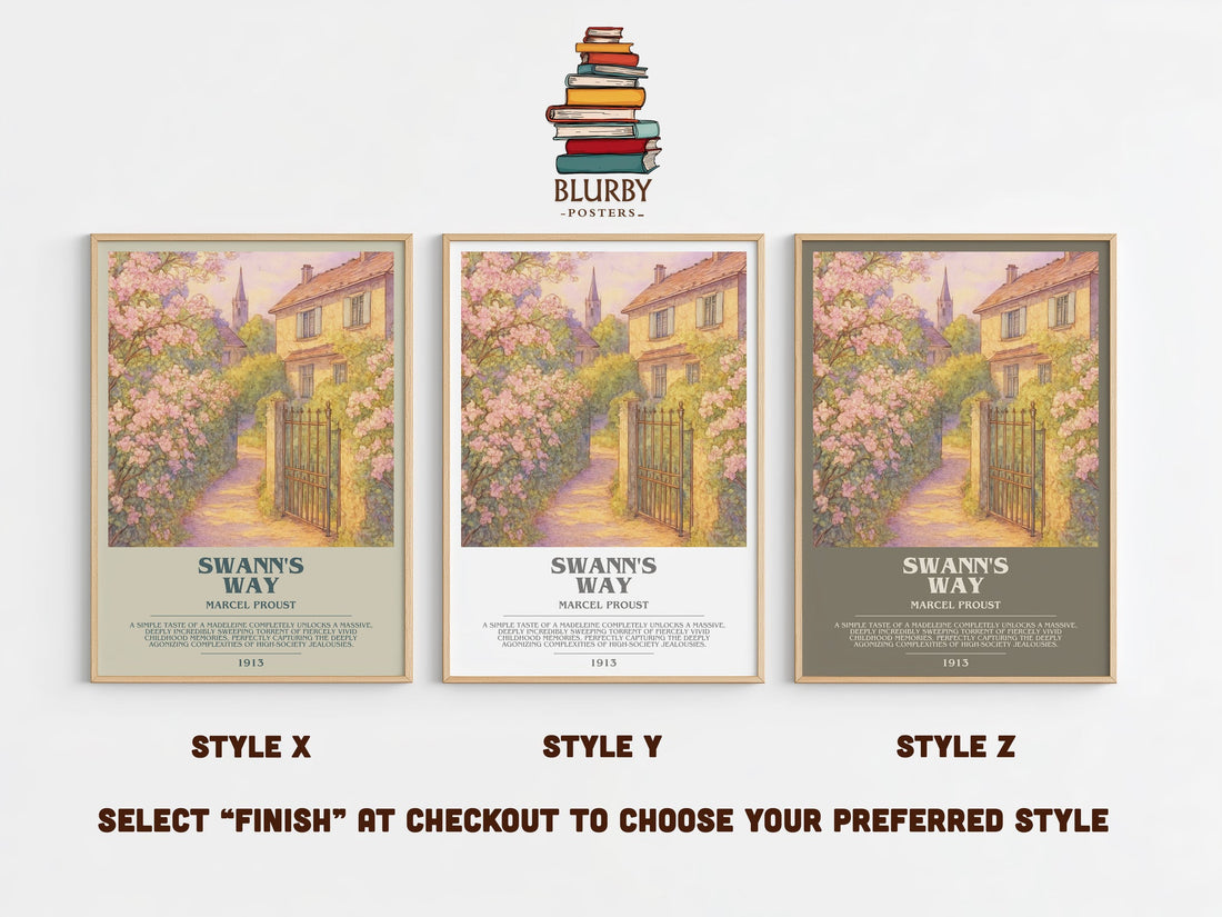 Swann's Way bookish print in frame leaning in hallway – classic literature wall art (mockup)