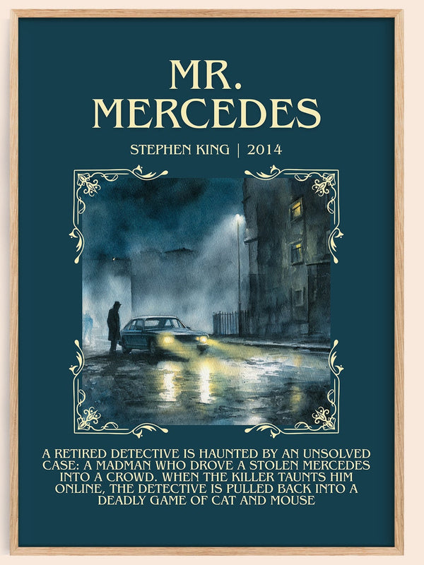 Mr. Mercedes minimalist book poster by Stephen King – framed literary art print