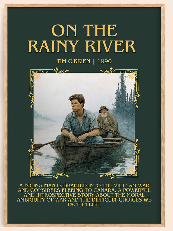 On The Rainy River minimalist book poster by Tim O'Brien – framed literary art print