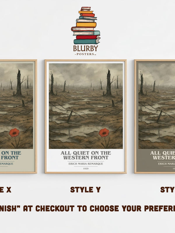All Quiet On The Western Front book cover print in frame leaning in hallway – historical fiction wall art