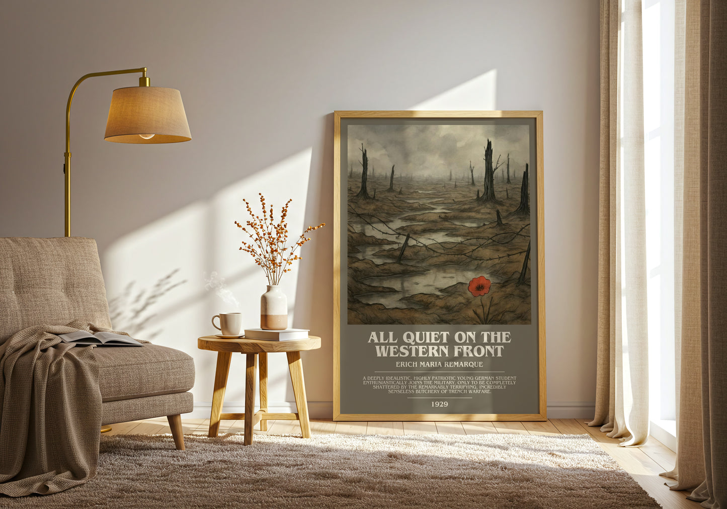 All Quiet On The Western Front bookish print on bookshelf – Erich Maria Remarque fan gift