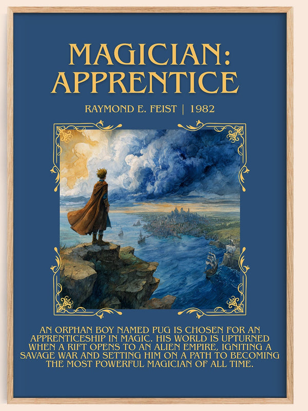 Magician: Apprentice minimalist book poster by Raymond E. Feist – framed literary art print