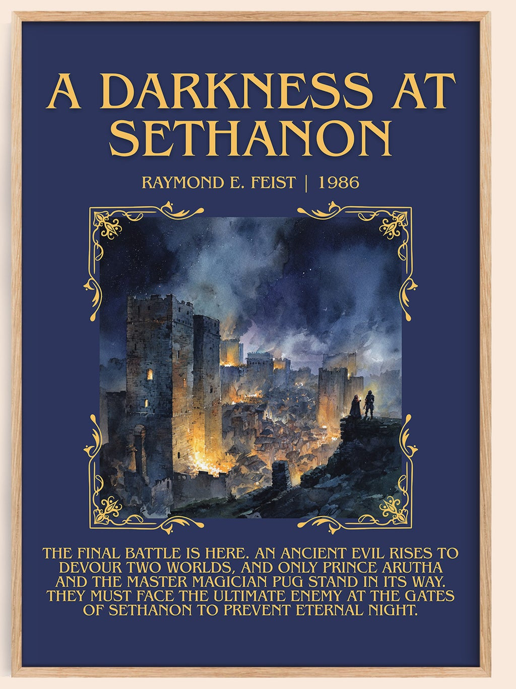 A Darkness at Sethanon minimalist book poster by Raymond E. Feist – framed literary art print