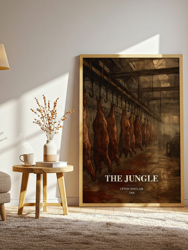 The Jungle watercolour print in frame leaning in hallway – historical fiction wall art