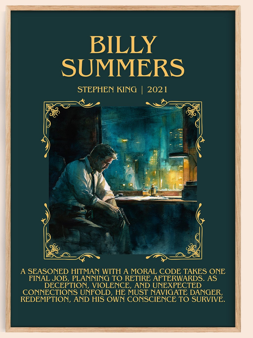 Billy Summers minimalist book poster by Stephen King – framed literary art print