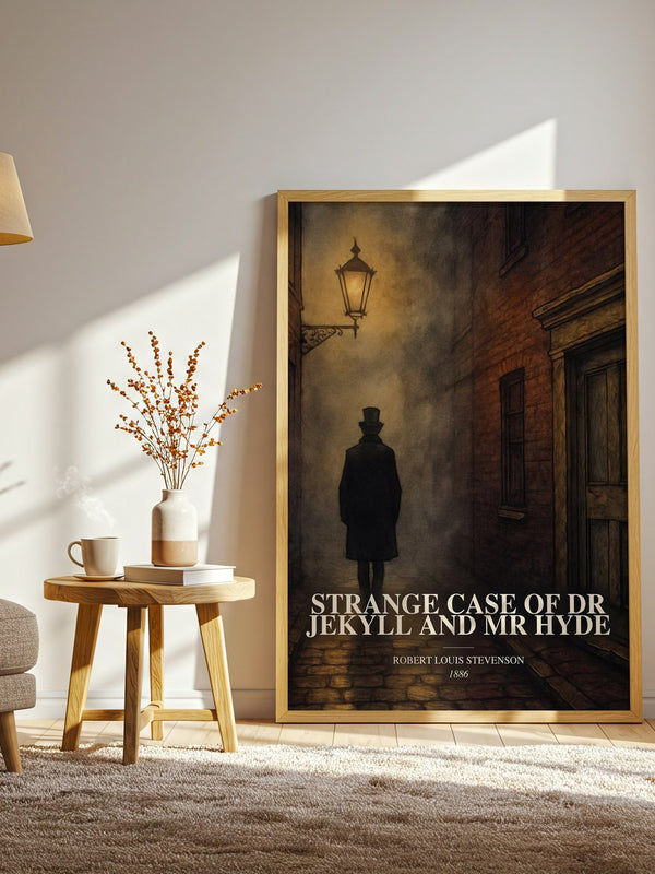 Strange Case Of Dr Jekyll And Mr Hyde watercolour print in frame leaning in hallway – gothic wall art