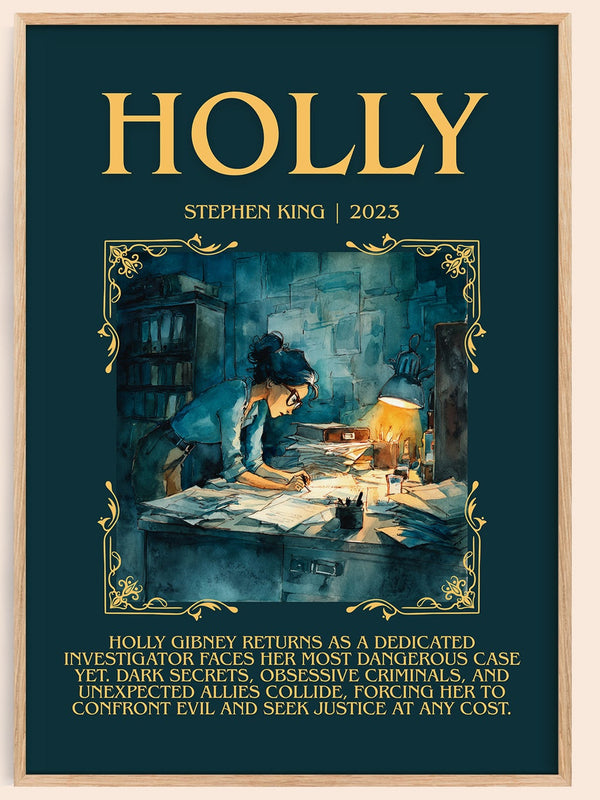 Holly minimalist book poster by Stephen King – framed literary art print