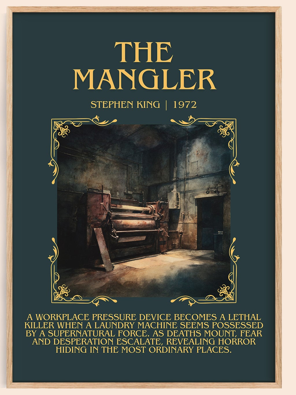 The Mangler minimalist book poster by Stephen King – framed literary art print