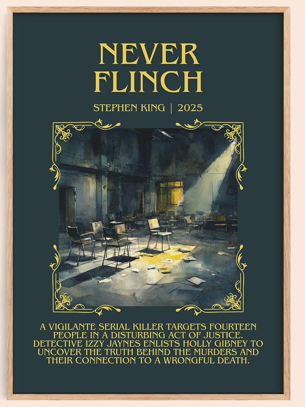 Never Flinch minimalist book poster by Stephen King – framed literary art print