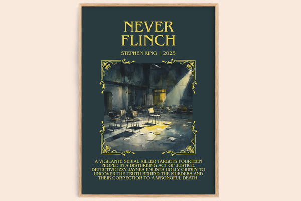 Never Flinch minimalist book poster by Stephen King – framed literary art print