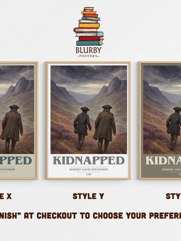 Kidnapped book cover print in frame leaning in hallway – adventure wall art