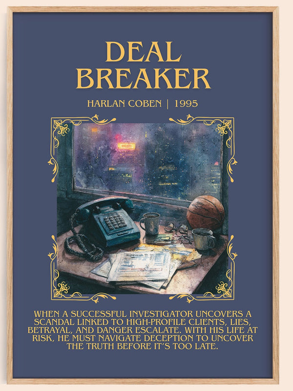 Deal Breaker minimalist book poster by Harlan Coben – framed literary art print