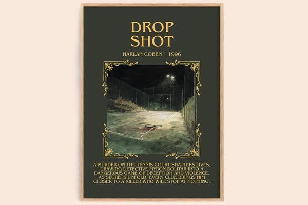 Drop Shot minimalist book poster by Harlan Coben – framed literary art print