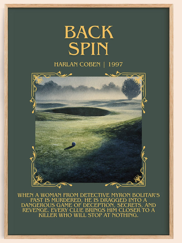 Back Spin minimalist book poster by Harlan Coben – framed literary art print