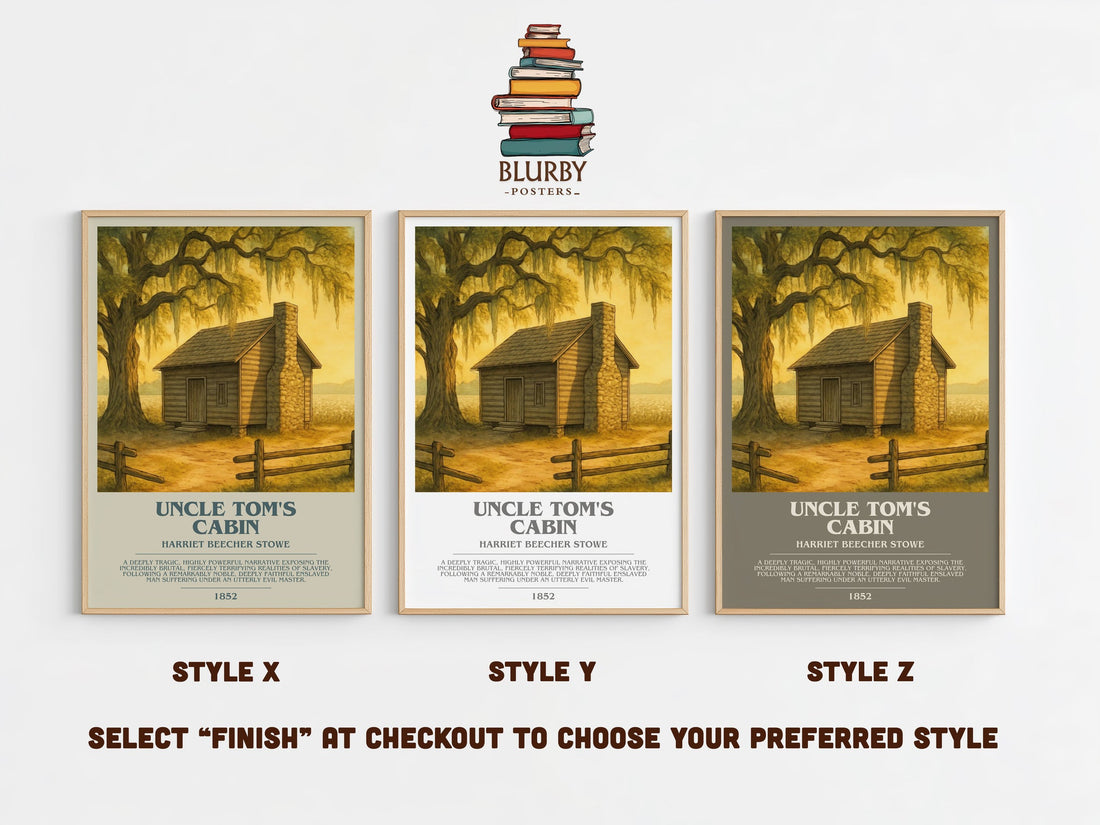 Uncle Tom's Cabin bookish print in frame leaning in hallway – historical fiction wall art (mockup)