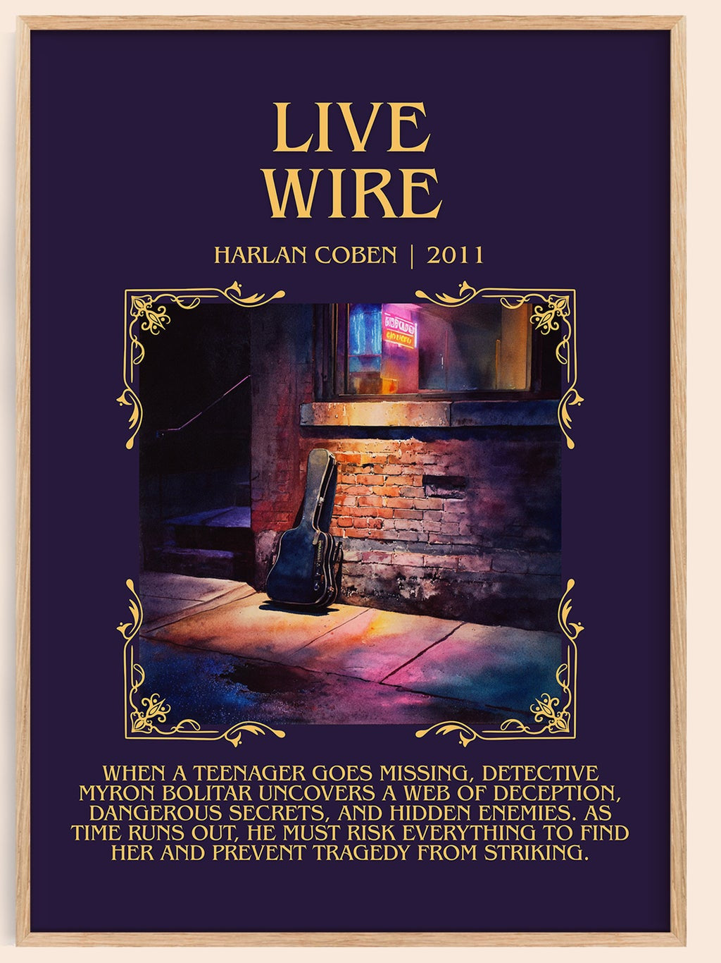 Live Wire minimalist book poster by Harlan Coben – framed literary art print