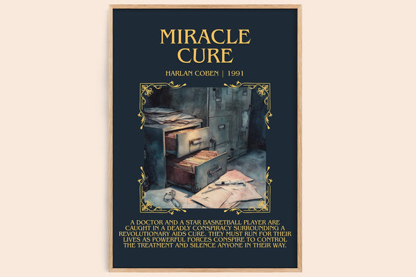 Miracle Cure minimalist book poster by Harlan Coben – framed literary art print