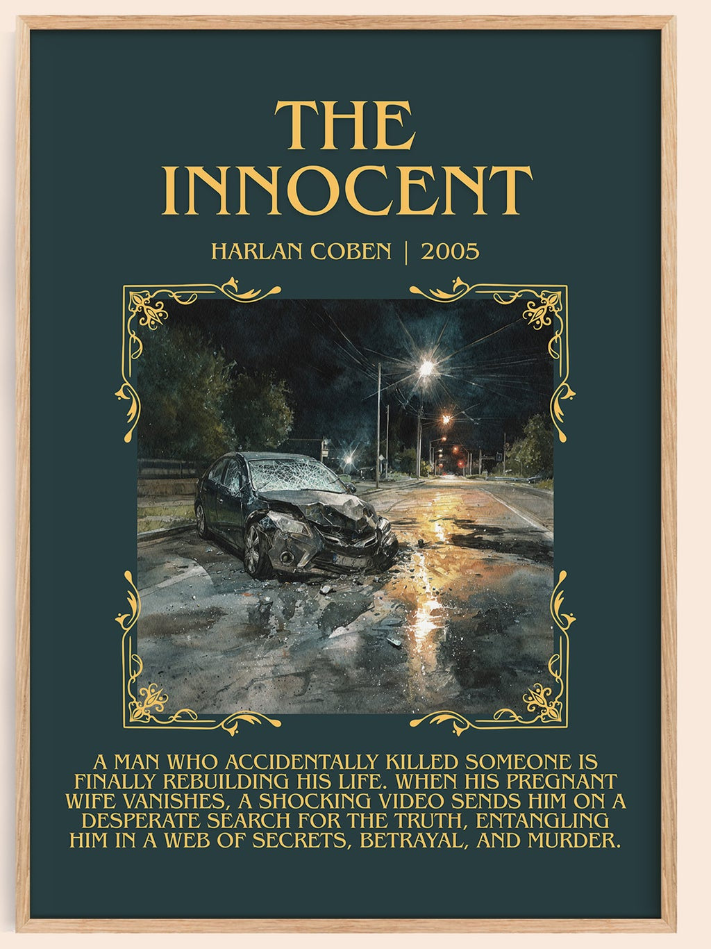 The Innocent minimalist book poster by Harlan Coben – framed literary art print