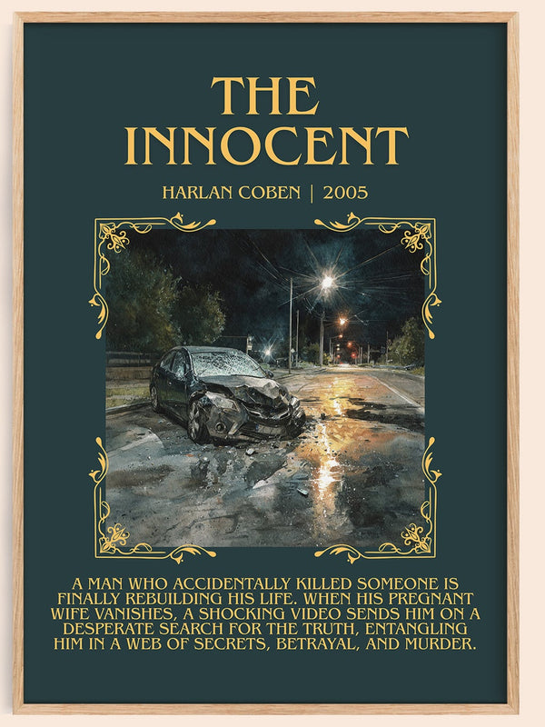 The Innocent minimalist book poster by Harlan Coben – framed literary art print