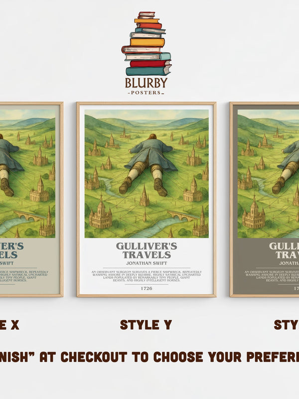 Gulliver's Travels bookish print in frame leaning in hallway – classic literature wall art