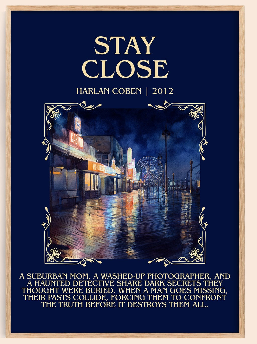 Stay Close minimalist book poster by Harlan Coben – framed literary art print
