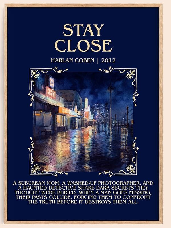 Stay Close minimalist book poster by Harlan Coben – framed literary art print