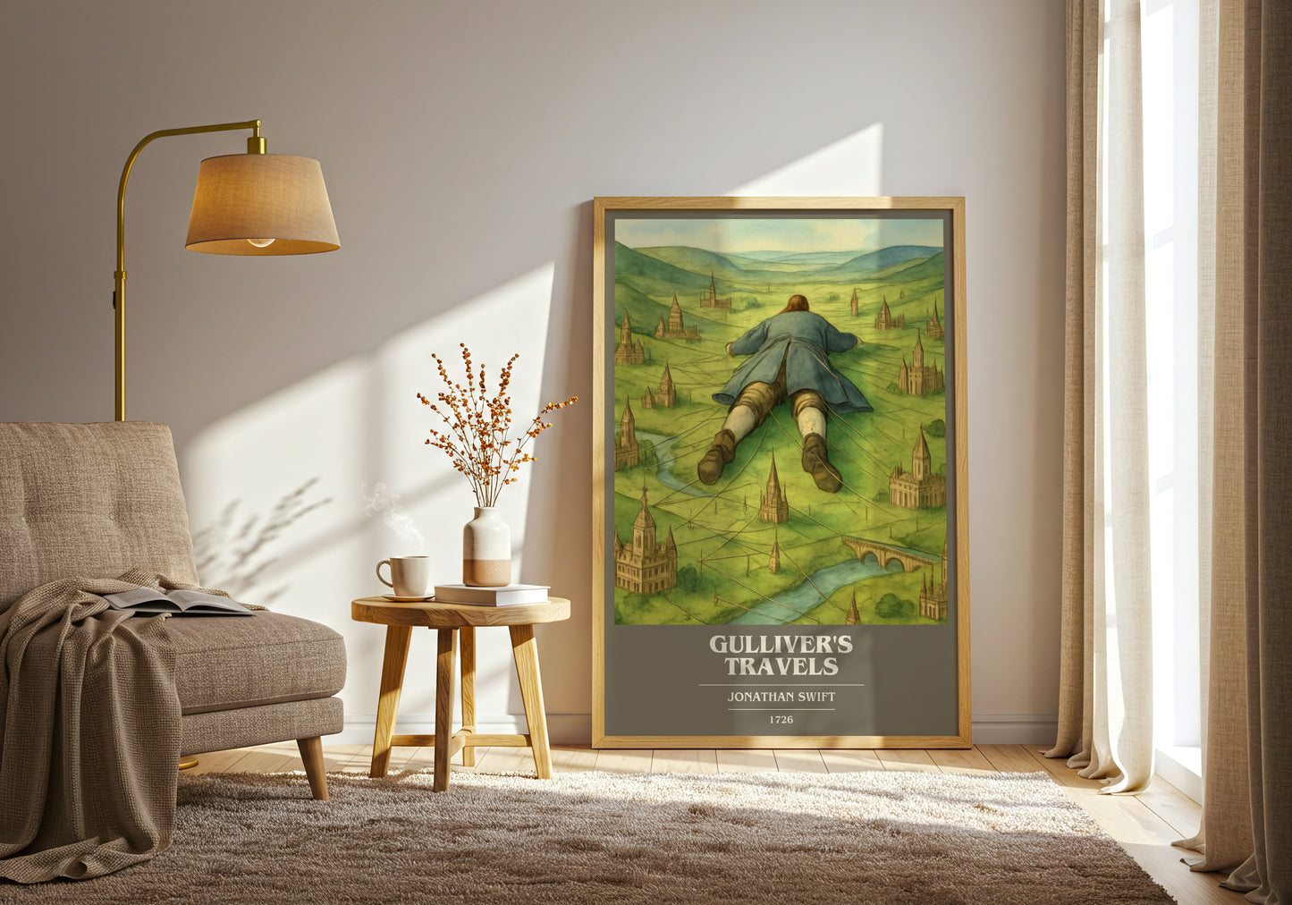 Gulliver's Travels book cover print on bookshelf – Jonathan Swift fan gift