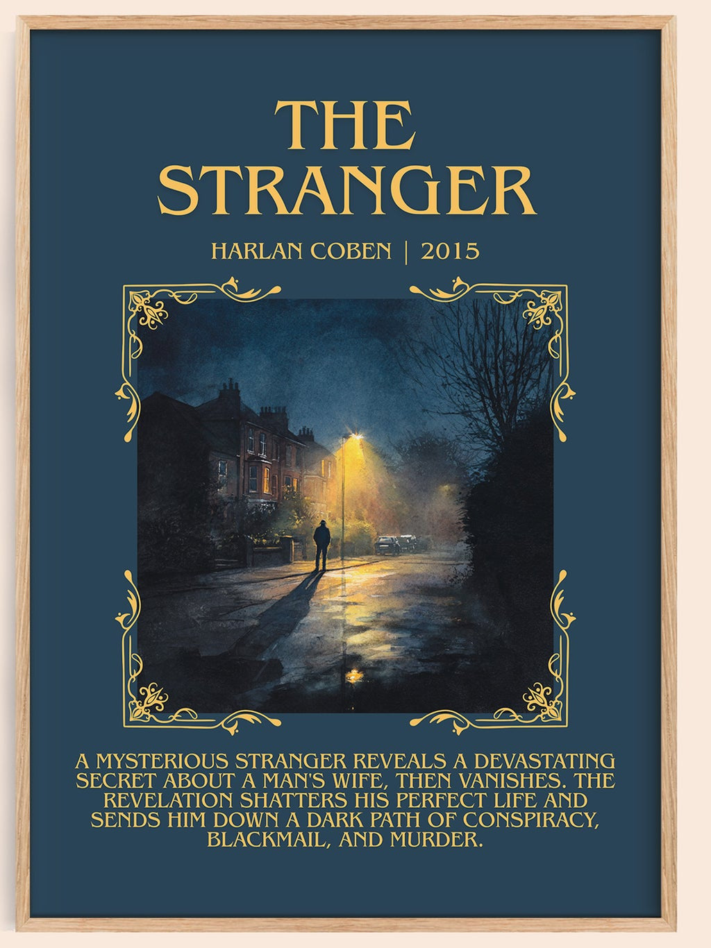 The Stranger minimalist book poster by Harlan Coben – framed literary art print