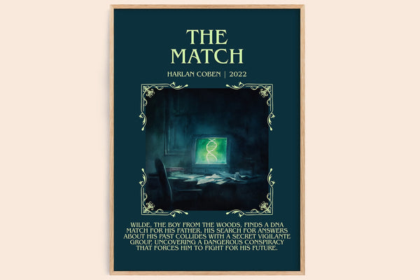 The Match minimalist book poster by Harlan Coben – framed literary art print