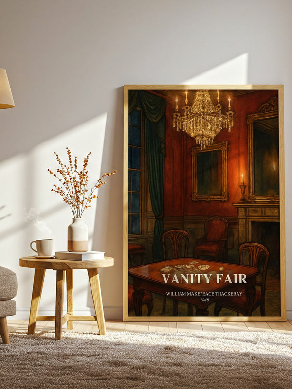Vanity Fair watercolour print in frame leaning in hallway – classic literature wall art