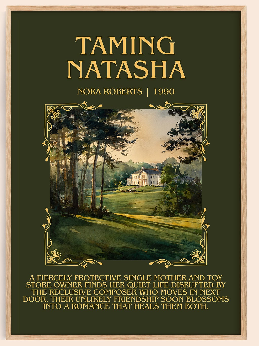Taming Natasha minimalist book poster by Nora Roberts – framed literary art print