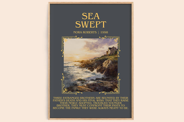 Sea Swept minimalist book poster by Nora Roberts – framed literary art print