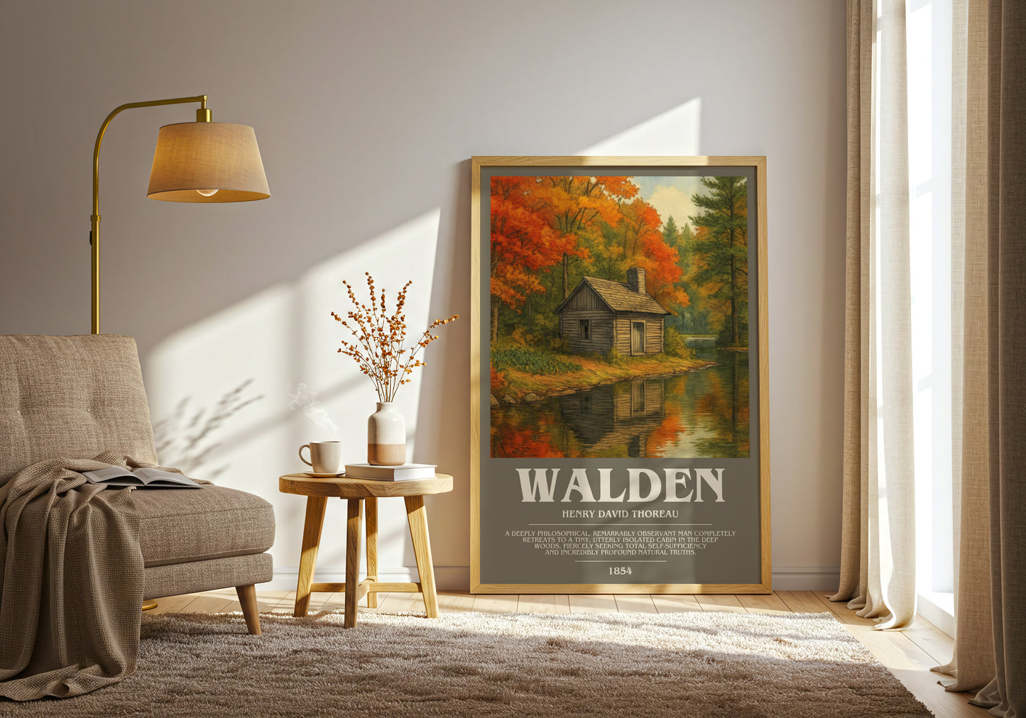 Walden bookish print on bookshelf – Henry David Thoreau fan gift