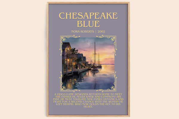 Chesapeake Blue minimalist book poster by Nora Roberts – framed literary art print
