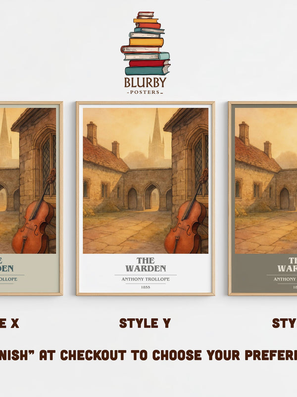 The Warden book cover print in frame leaning in hallway – classic literature wall art