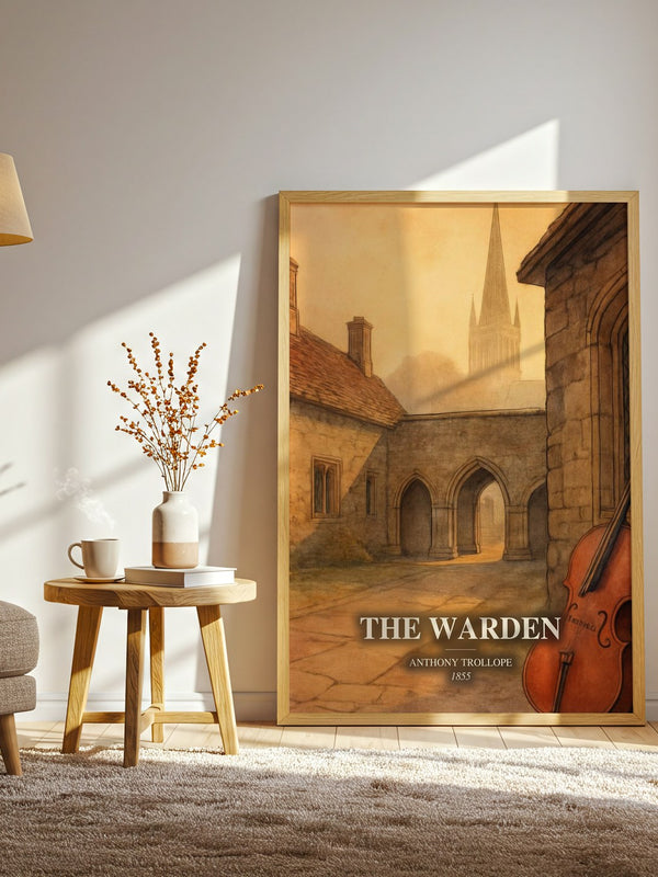The Warden watercolour print in frame leaning in hallway – classic literature wall art