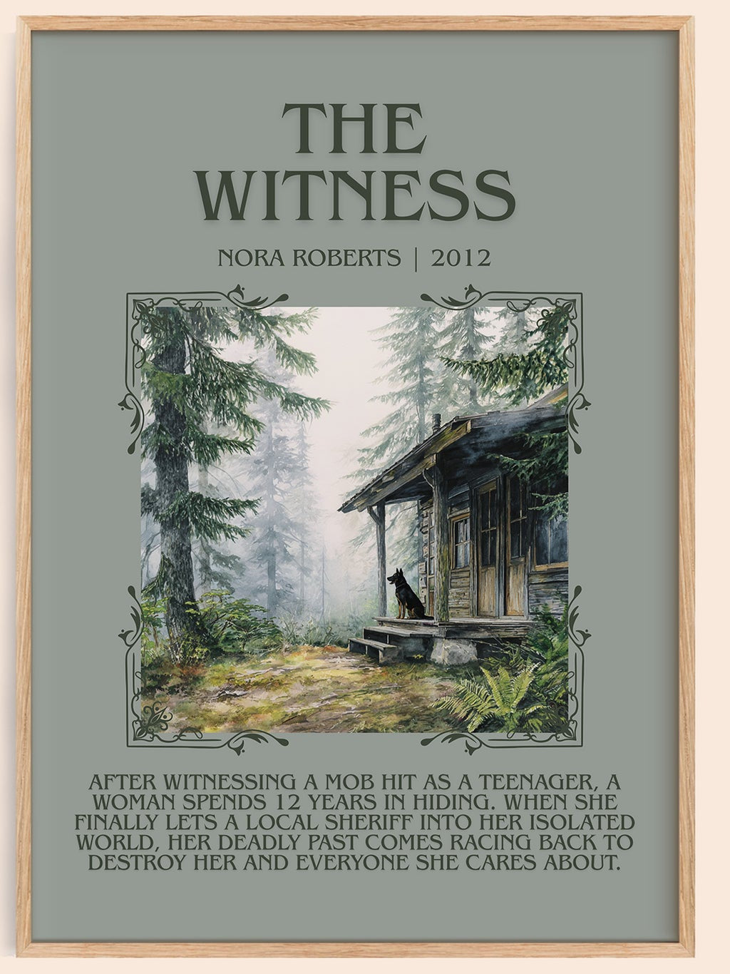 The Witness minimalist book poster by Nora Roberts – framed literary art print