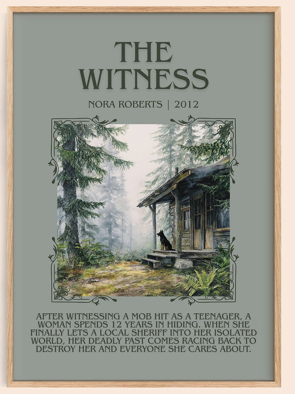 The Witness minimalist book poster by Nora Roberts – framed literary art print