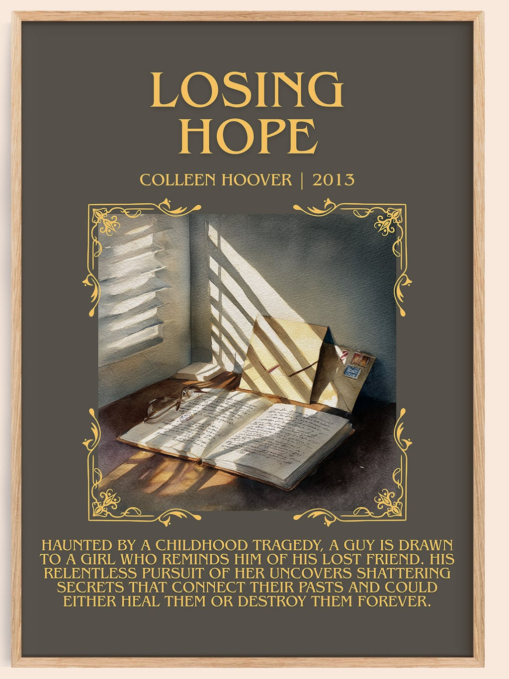 Losing Hope minimalist book poster by Colleen Hoover – framed literary art print