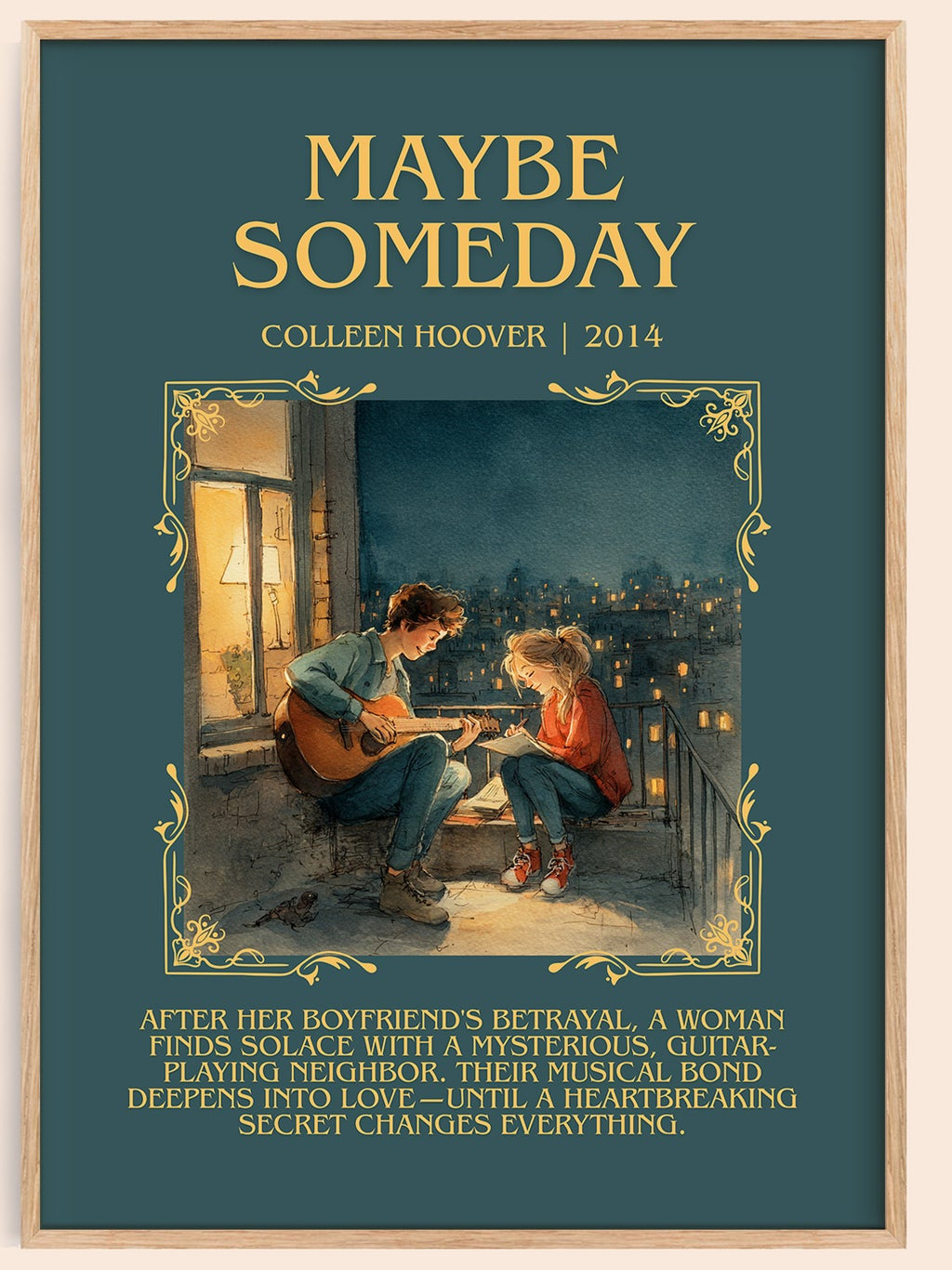 Maybe Someday minimalist book poster by Colleen Hoover – framed literary art print
