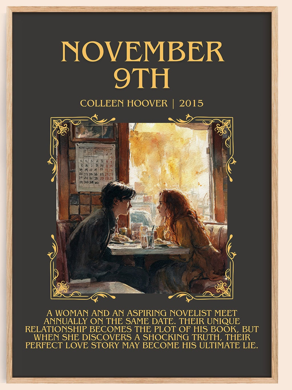 November 9 minimalist book poster by Colleen Hoover – framed literary art print