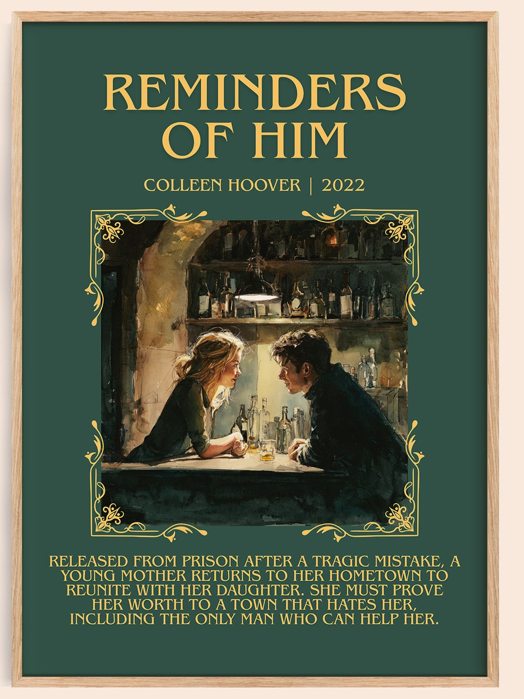 Reminders of Him minimalist book poster by Colleen Hoover – framed literary art print