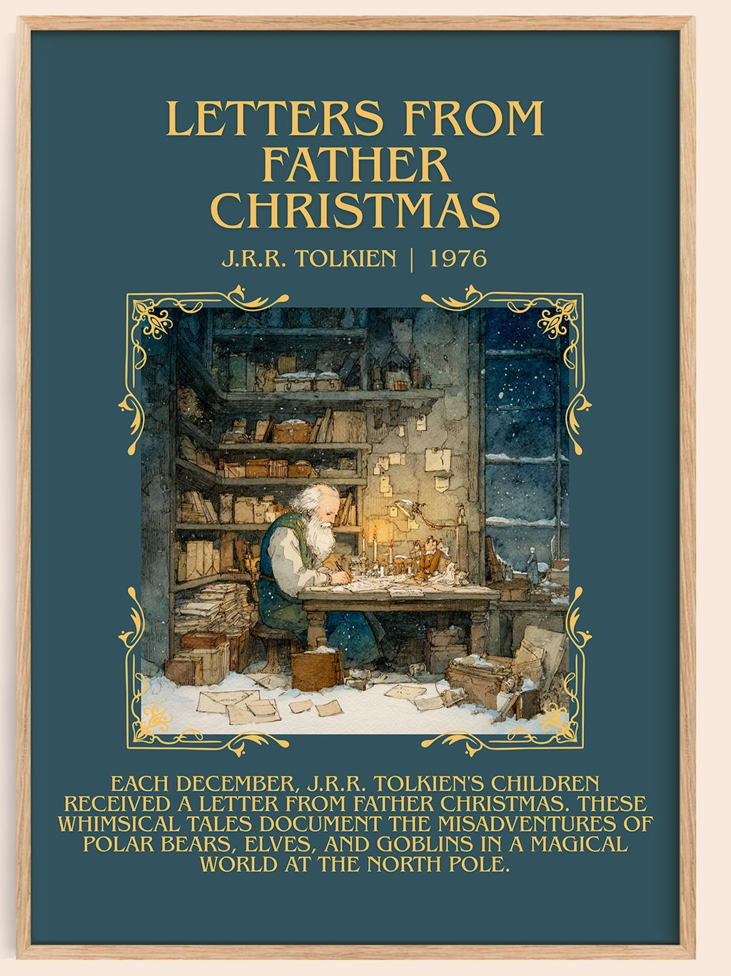 Letters from Father Christmas minimalist book poster by J. R. R. Tolkien – framed literary art print