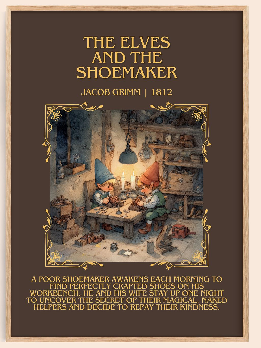 The Elves And The Shoemaker Minimalist Book Poster by Jacob Grimm – book poster