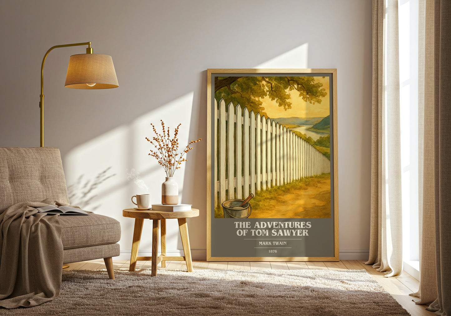 The Adventures Of Tom Sawyer book cover print on bookshelf – Mark Twain fan gift