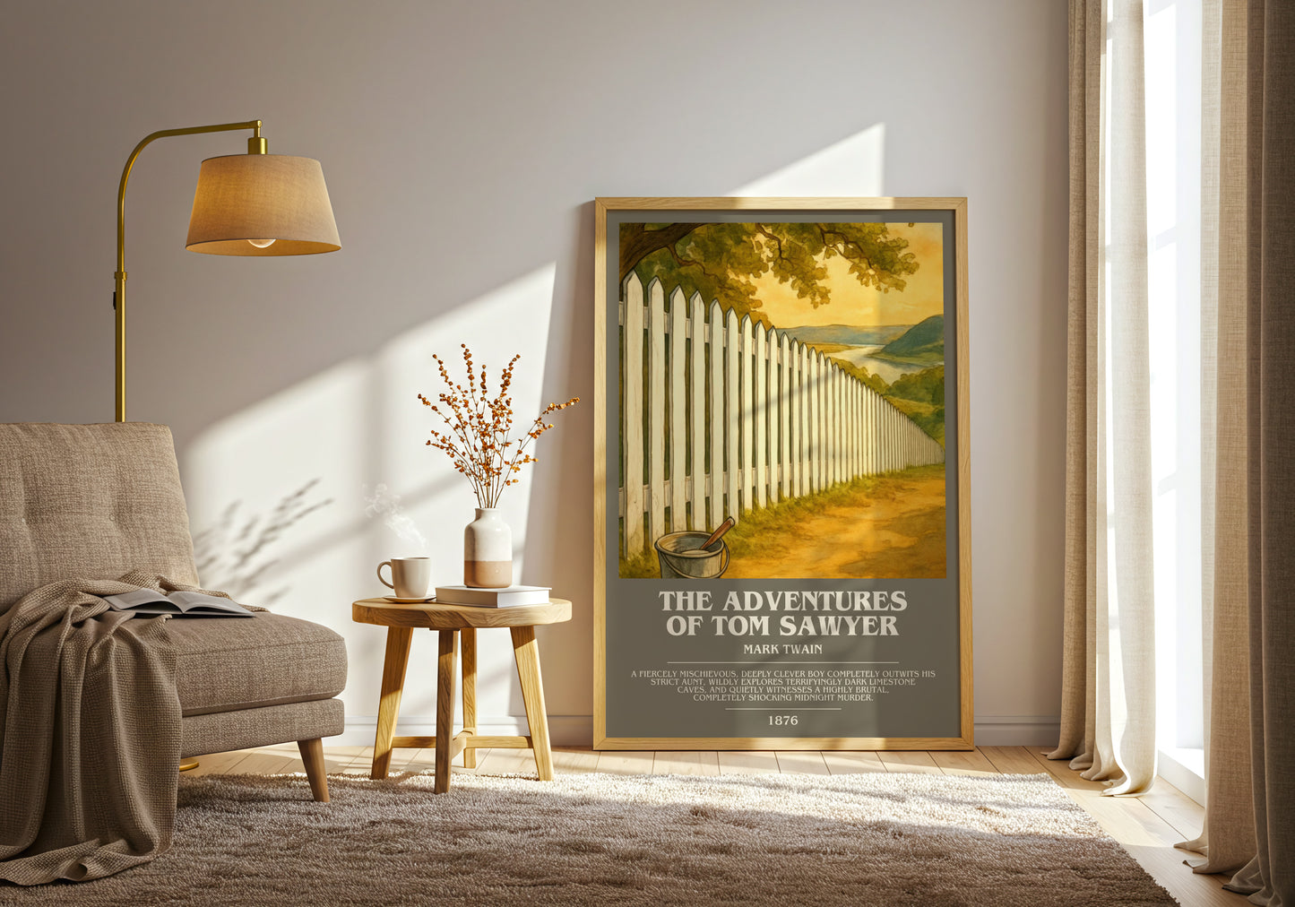 The Adventures Of Tom Sawyer bookish print on bookshelf – Mark Twain fan gift
