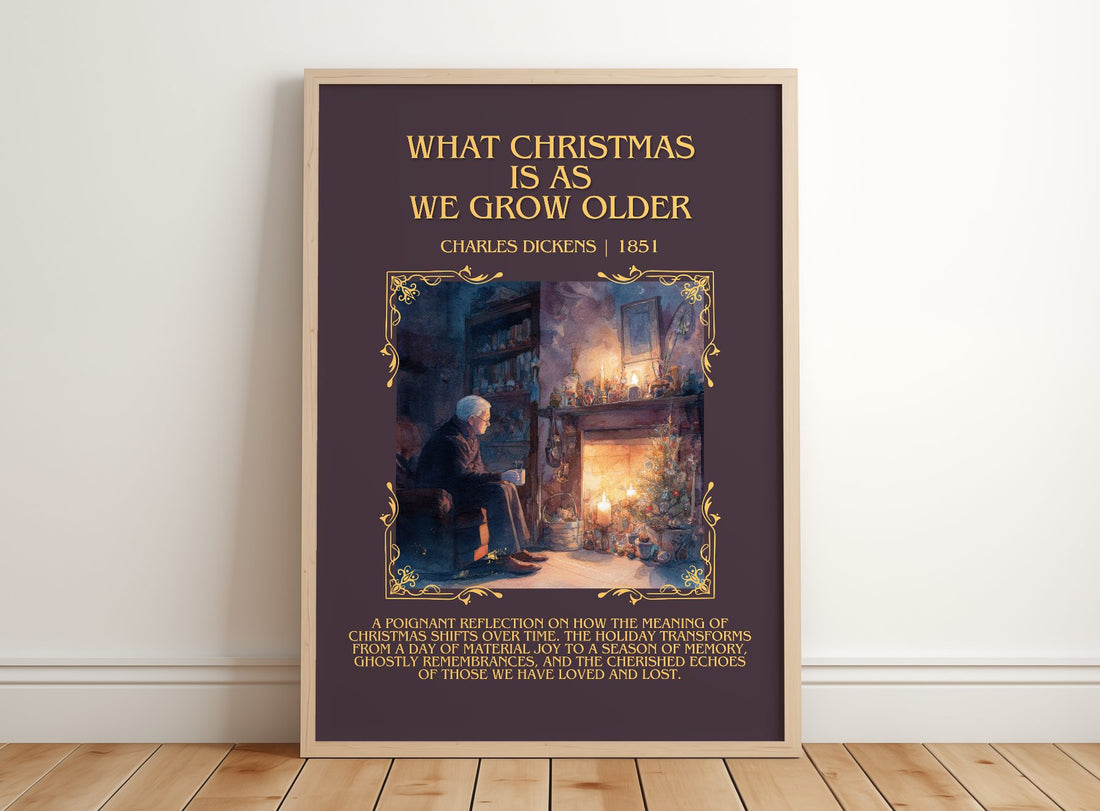 What Christmas Is As We Grow Older Minimalist Book Poster – framed print leaning on a wooden floor